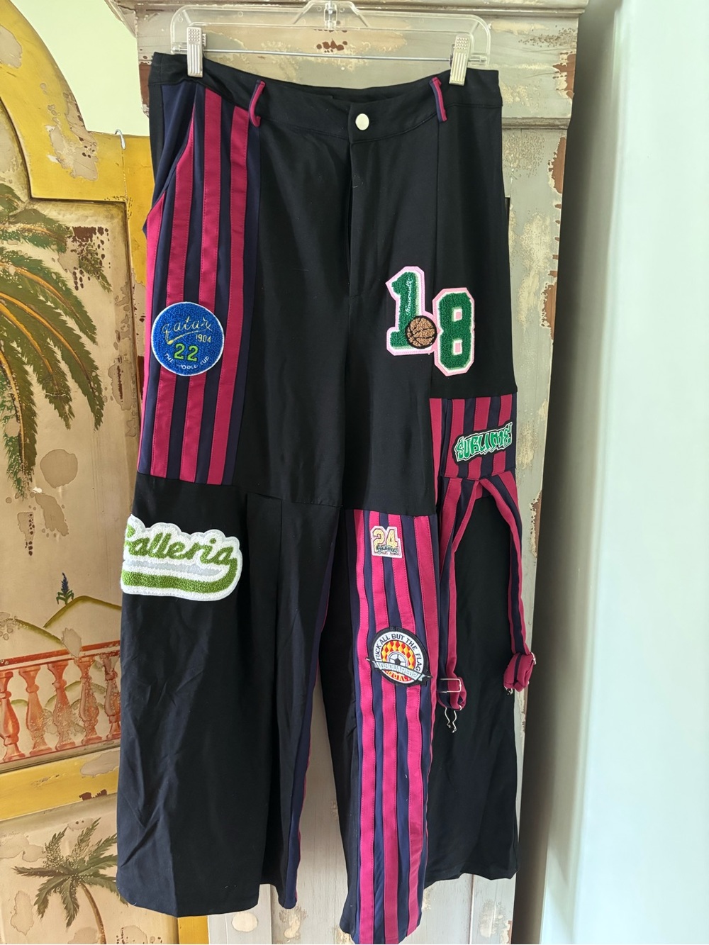 Women Black and Pink Striped Patchwork Cargo Pants
